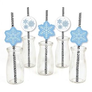 Big Dot of Happiness Blue Snowflakes - Paper Straw Decor - Winter Holiday Party Striped Decorative Straws - Set of 24 - 1 of 4
