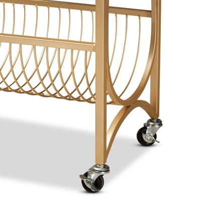 Gold Metal Wine Cart with Marble Top and Storage