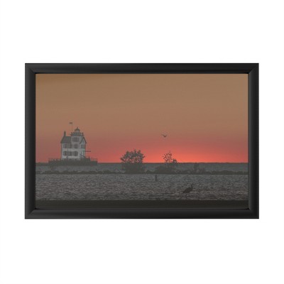 Trademark Fine Art - Kurt Shaffer Photographs 'Lake Erie's Lorain lighthouse at sunset' - Backlit LED Lightbox with Metal Frame - Ready to Hang