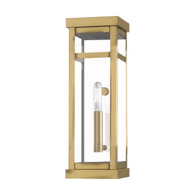 Antique Brass Lantern Wall Sconce with Clear Glass