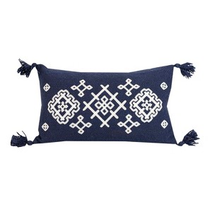 12x20 Outdoor Indoor Geo Diamond Filled Lumbar Pillow Navy Polyester by Foreside Home & Garden - 1 of 4