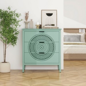 TIRAMISUBEST Hollow-Carved 3 Drawer Dresser Storage Chest with Metal Handles For Living Room Bedroom - 1 of 4
