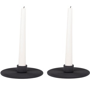 Elanze Designs Ribbed Ceramic , Mantle Decorations, Dining Table Centerpiece, Artisan, Candlestick Holder for Tapered Candles, Pack of 2, Black - 1 of 4