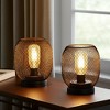 HomeRoots Set of Two 7" Black Metal Lantern Bedside Lamps With Black Lattice Cage Shade - 2 of 4