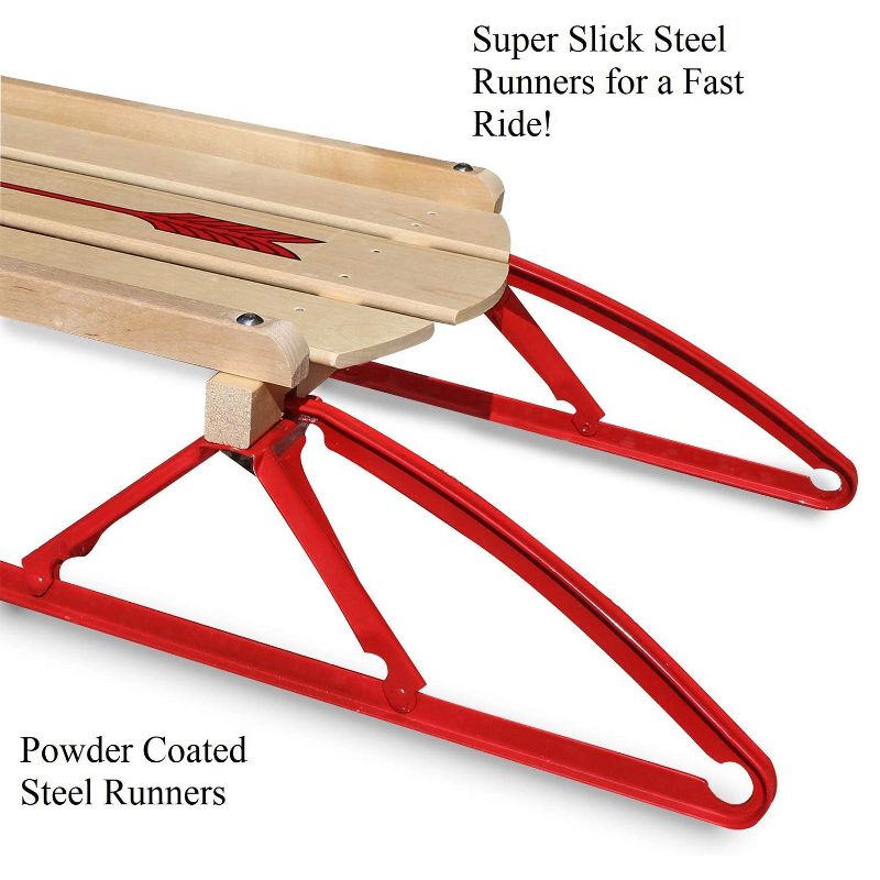 Flexible Flyer 60 Inch Metal Runner Steel and Wood Durable Classic Style Jet Snow Slider Sled for Adult and Kids with Steering Bar, Red, 4 of 7