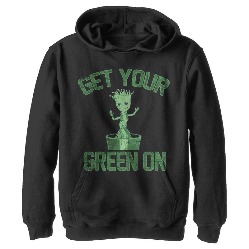 Boy's Marvel Groot St. Patrick's Day Get Your Green On Pull Over Hoodie, 1 of 5