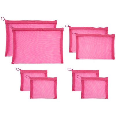 Glamlily Set of 8 Mesh Makeup Bags with Zipper (3 Size, Hot Pink)