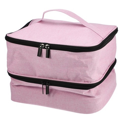 1pc Multi-layer Makeup Bag, Pink Large Handheld Storage Box For Household