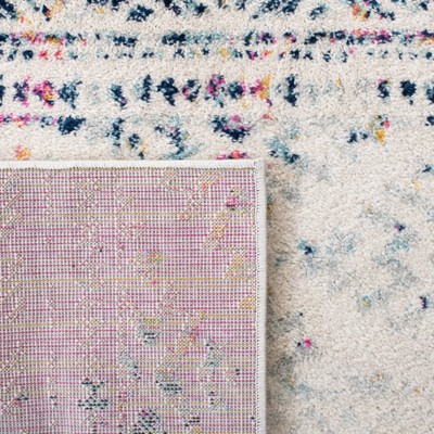 Ivory and Blue Hand-Knotted Square Synthetic Area Rug