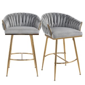 Hrinhom Set of 2 Bar Stools,Velvet Counter Height Bar Stools,Metal Golden Legs - 1 of 4