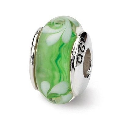 Black Bow Jewelry Green & White Swirl Glass Sterling Silver Bead Charm