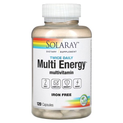 Solaray Twice Daily, Multi Energy, Multivitamin, Iron Free, 120 Capsules