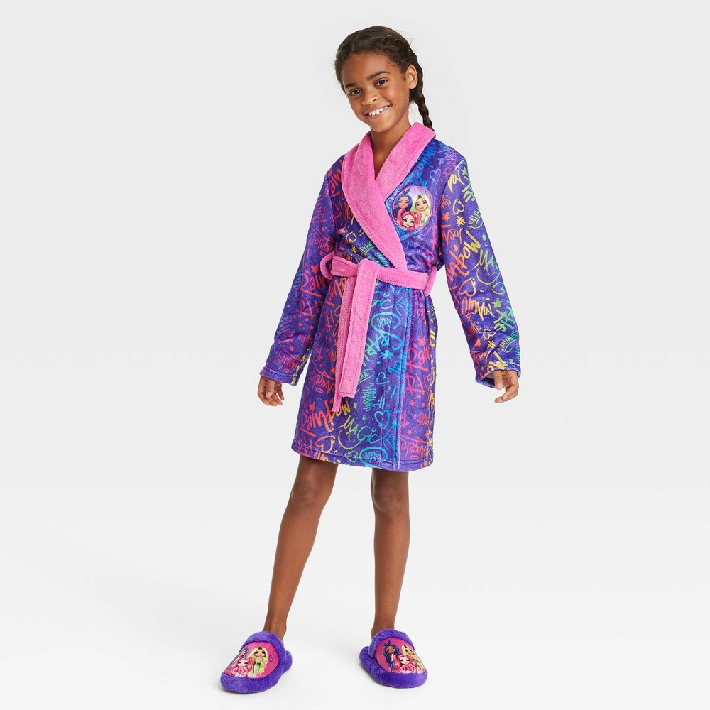 size small Girls' Rainbow High Robe with Slippers - Pink/Purple S