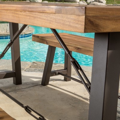 Acacia Wood and Iron 3-Piece Picnic Dining Set