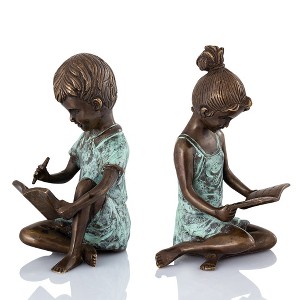 SPI Home Brass Boy & Girl Bookends Pair – 7" Tall Vintage-Inspired Reading Figures for Nursery, Office, or Library Shelves - 1 of 4