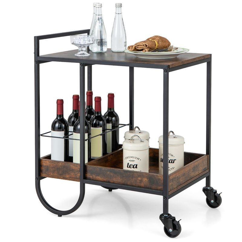 Costway Industrial Bar Cart Rolling Buffet Serving Cart with Removable Metal Wire Rack, 1 of 10