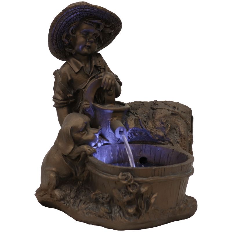 Sunnydaze Outdoor Polyresin Boy with Dog Solar Powered Water Fountain Feature with LED Light - 15" - Light Brown, 5 of 12