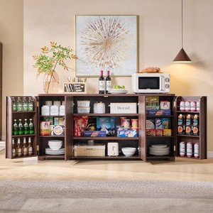 Kitchen Buffet Sideboard Cabinet with 4 Doors and Shelves, Modern Large Sideboard Buffet Storage Cabinet, 66" Coffee Bar Storage Cabinet - 1 of 4