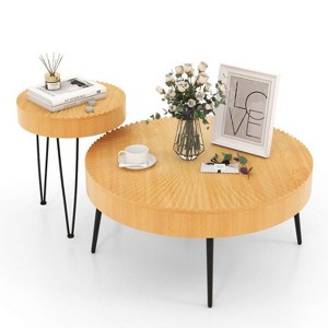 Yukimo 2-Set Wooden Coffee Table with Metal Legs and Adjustable Foot Pads, Durable Pine Wood Top, Rustproof Frame, Easy Assembly - 1 of 4