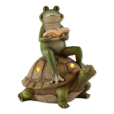 10.5" Polyresin Frog and Turtle Solar Statue Green - Zingz & Thingz