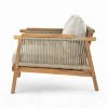 Rope-Woven Outdoor Club Chair with Beige Cushions,Acacia Wood Patio Armchairs for Porch or Backyard Lounge-Cuddlewood - 3 of 4