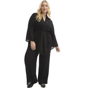 June + Vie by Roaman's Women's Plus Size Tie-Waist Cardigan - 1 of 4