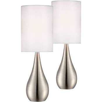 360 Lighting Evans Modern Accent Table Lamps 21" High Set of 2 Brushed Nickel Metal Teardrop White Cylinder Shade for Bedroom Living Room House Home