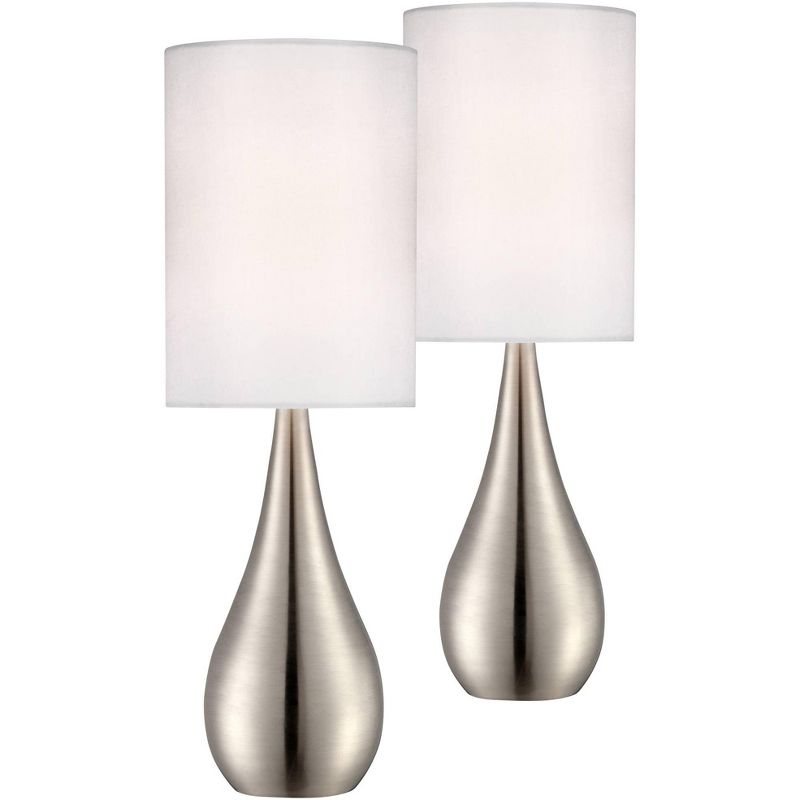 360 Lighting Evans Modern Accent Table Lamps 21" High Set of 2 Brushed Nickel Metal Teardrop White Cylinder Shade for Bedroom Living Room House Home, 1 of 9