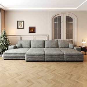 MAYEERTY 107" Cloud L-Shape Sofa Gray - 107" Gray L-Shape, Corduroy, No Assembly, Fits Small Apartment - 1 of 4
