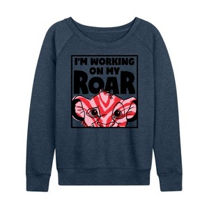 Women's - Disney - I'm Working on my Roar Lightweight French Terry Wide Neck Long Sleeve Graphic Shirt - 1 of 4