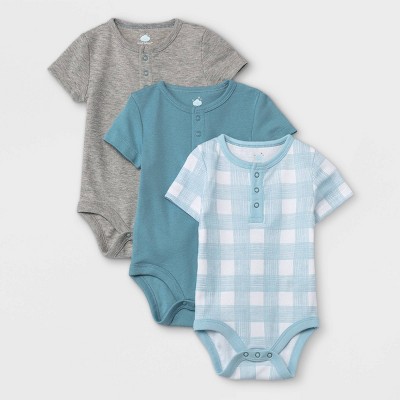 Image of Baby Boys' 3pk Basic Henley Short Sleeve Bodysuit - Cloud Island™ Blue 0-3M