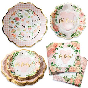 Kate Aspen Floral & Gingham Baby Shower Onesie Tableware Set - 1 of 4