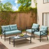 ELJGET 4-Piece Outdoor Patio Furniture Set Rattan Wicker Conversation Sofa Set with Coffee Table Light Blue Cushion - 2 of 4