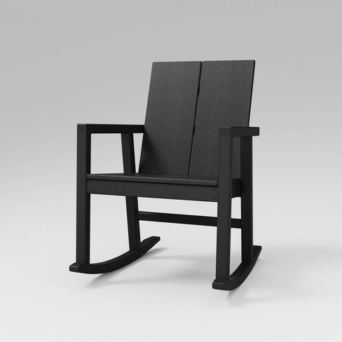 Black wooden store outdoor rocking chairs