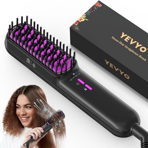 YEVYO Hair Straightener Brush, Upgraded Steam Straightening Brush for Smooth On Hair Care - Black - 1 of 4
