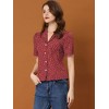 Allegra K Women's Heart-Shaped Polka Dots V Neck Short Sleeve Button Down Vintage Blouse - 2 of 4
