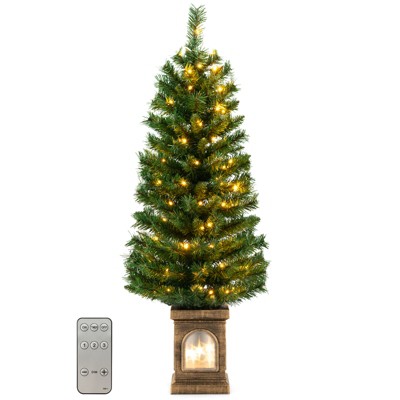 Tangkula 1pc/2pcs 4FT Artificial Potted Christmas Tree Pe-lit Entrance Tree with 100 LED Lights 3 Lighting Modes 4-level Adjustable Brightness