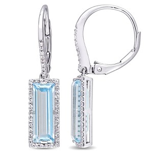 EVERLY JEWELRY | Sterling Silver 6 1/2 CT TGW Baguette Cut Sky Blue Topaz and White Sapphire Halo Drop Earrings - 1 of 4