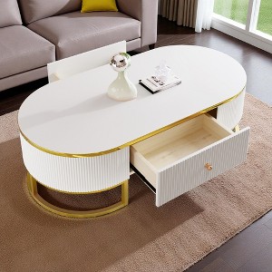 Mshliw Oval Coffee Table with Drawers and Gold Base, Dining Table, Lacquered MDF Center Table with Curved Corners for Living Room 47.2'' - 1 of 4