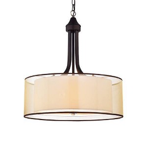 22" x 22" x 11" Shoshone Chandelier Brown - Warehouse Of Tiffany: ETL Listed, Linen Shade, Metal Body, 4-Bulb Ceiling Fixture - 1 of 4