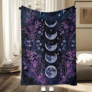 1pc Black Moon Phase Blanket, Perfect Halloween Accessory or Sofa Bedroom Throw, Seasonal Decoration, Witch Aesthetic, Christmas Gifts. - 1 of 4