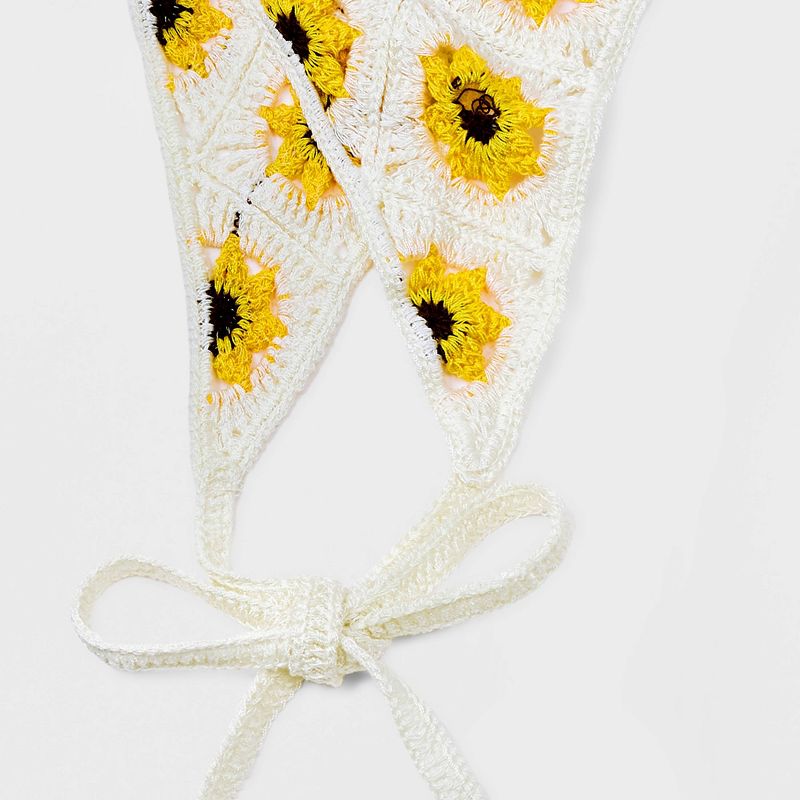 Crocheted Sunflower Headscarf - Wild Fable&#8482; White/Yellow Floral Print, 5 of 6