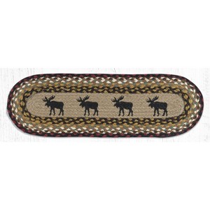 Earth Rugs Oval Stair Tread 27"x8.25", Black Moose Print on Braided Jute, Rustic Cabin Stair Protection with Lodge Theme - 1 of 3