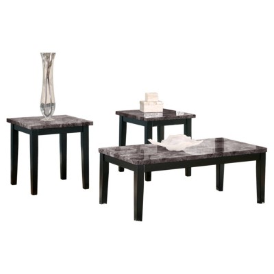 Set of 3 Maysville Occasional Table Sets Black - Signature Design by Ashley: Modern Living Room Furniture, Veneer Finish