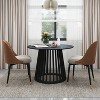Round Coffee Table Conversation Table Dining Table Cocktail Table Center Table for Bedroom Living Room Balcony, Grille Molding, Black/Oak-ModernLuxe - 2 of 4