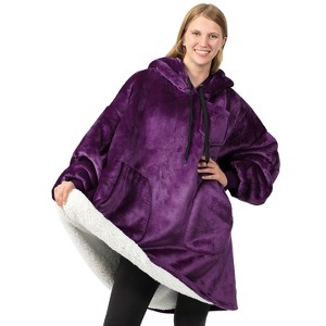 PAVILIA Wearable Blanket Hoodie Adults, Faux Shearling Cozy Oversized Hooded Sweatshirt, Warm Fleece Two Pockets - 1 of 4