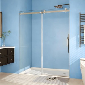 Acekool Frameless Sliding Shower Door, 8mm Easy clean Glass, Brushed - 1 of 4