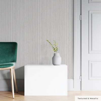 Gray and Silver Textured Grasscloth Peel and Stick Wallpaper