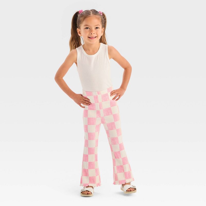 Grayson Mini Toddler Girls' Ribbed Checkered Flare Pants, 3 of 4