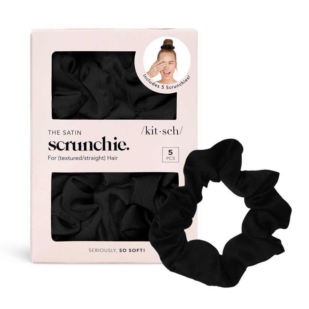 Photos - Hair Styling Product Kitsch Sleep Satin Scrunchies - 5pk - Black